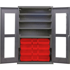 Clear-View Configurable Charging Cabinet, 48"x24"x78", 4 Shelves, 24 Red Bins