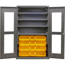 Clear-View Configurable Charging Cabinet, 48"x24"x78", 4 Shelves, 24 Yellow Bins