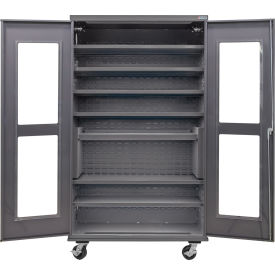 Clear-View Configurable Mobile Charging Cabinet, 48"W x 24"D x 85"H, 7 Shelves
