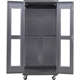 Clear-View Configurable Mobile Full Pegboard Cabinet, 36"W x 24"D x 85"H