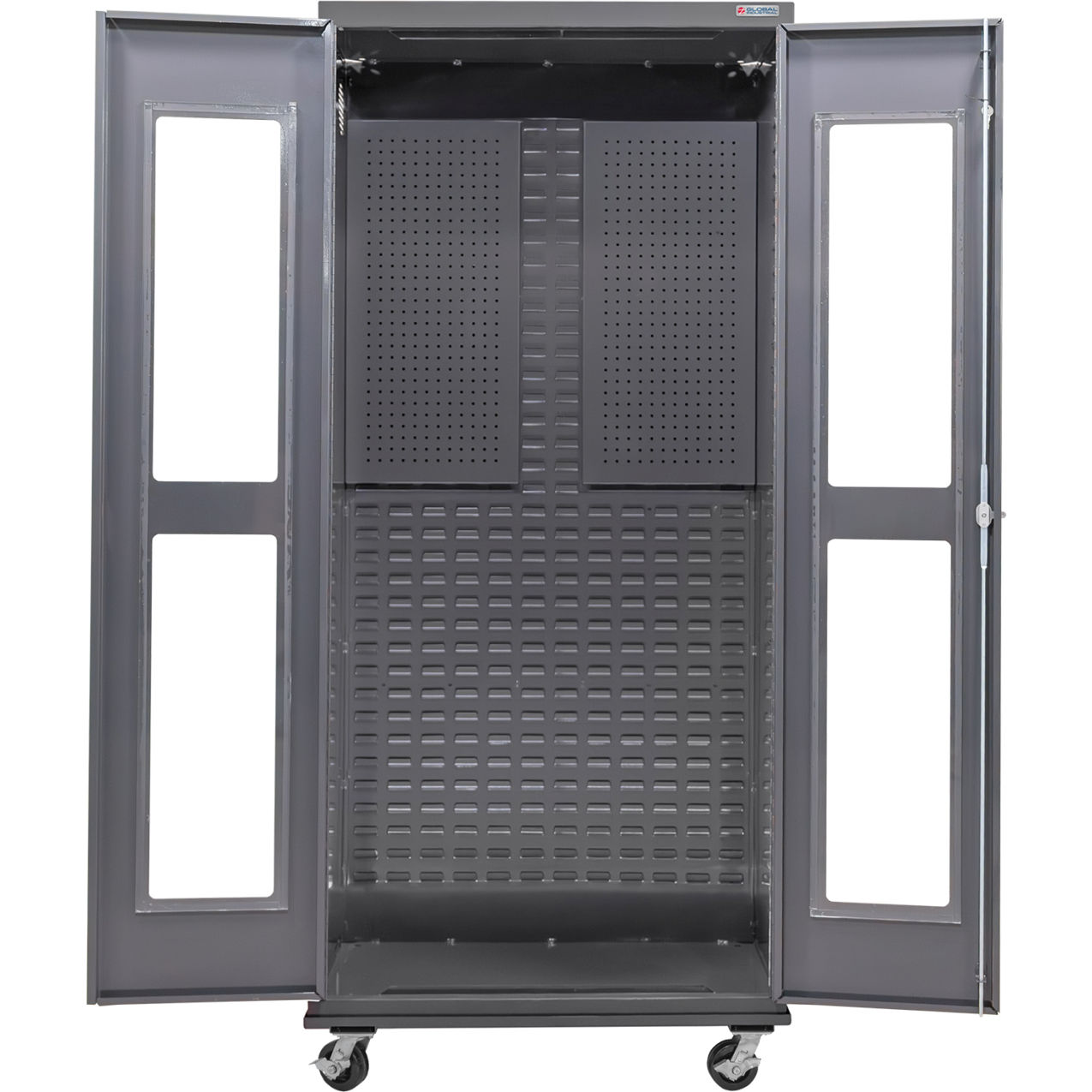 Clear-View Configurable Mobile Pegboard Cabinet, 36"W x 24"D x 85"H