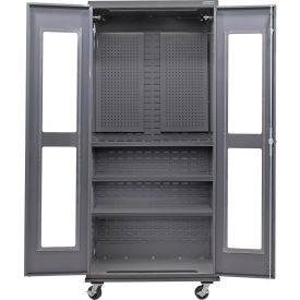 Clear-View Configurable Mobile Pegboard Cabinet, 36"W x 24"D x 85"H, 3 Shelves