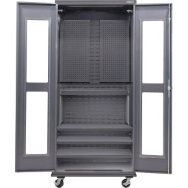 Clear-View Configurable Mobile Pegboard Cabinet, 36"W x 24"D x 85"H, 4 Shelves