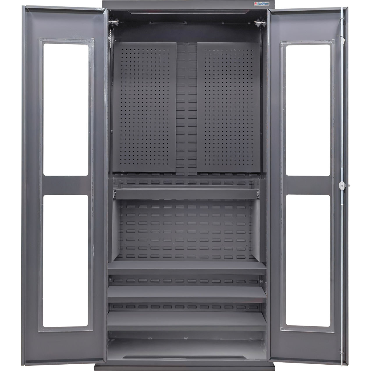 Clear-View Configurable Pegboard Cabinet, 36"W x 24"D x 78"H, 4 Shelves