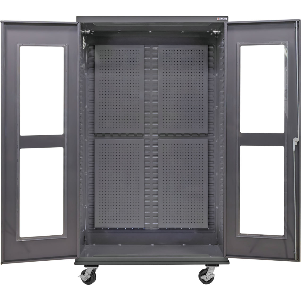 Clear-View Configurable Mobile Full Pegboard Cabinet, 48"W x 24"D x 85"H