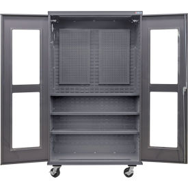 Clear-View Configurable Mobile Pegboard Cabinet, 48"W x 24"D x 85"H, 3 Shelves