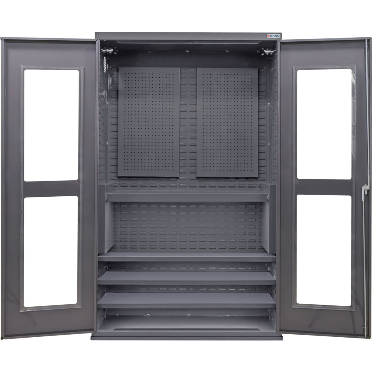 Clear-View Configurable Pegboard Cabinet, 48"W x 24"D x 78"H, 4 Shelves