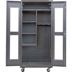 Clear-View Configurable Mobile Janitorial Charging Cabinet, 36x24x85, 4 Shelves