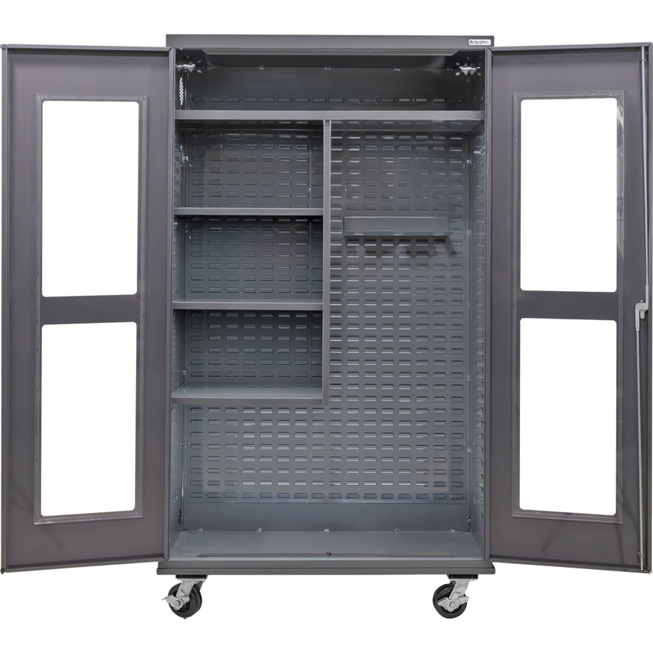 Clear-View Configurable Mobile Janitorial Cabinet, 48"W x 24"D x 85"H, 4 Shelves