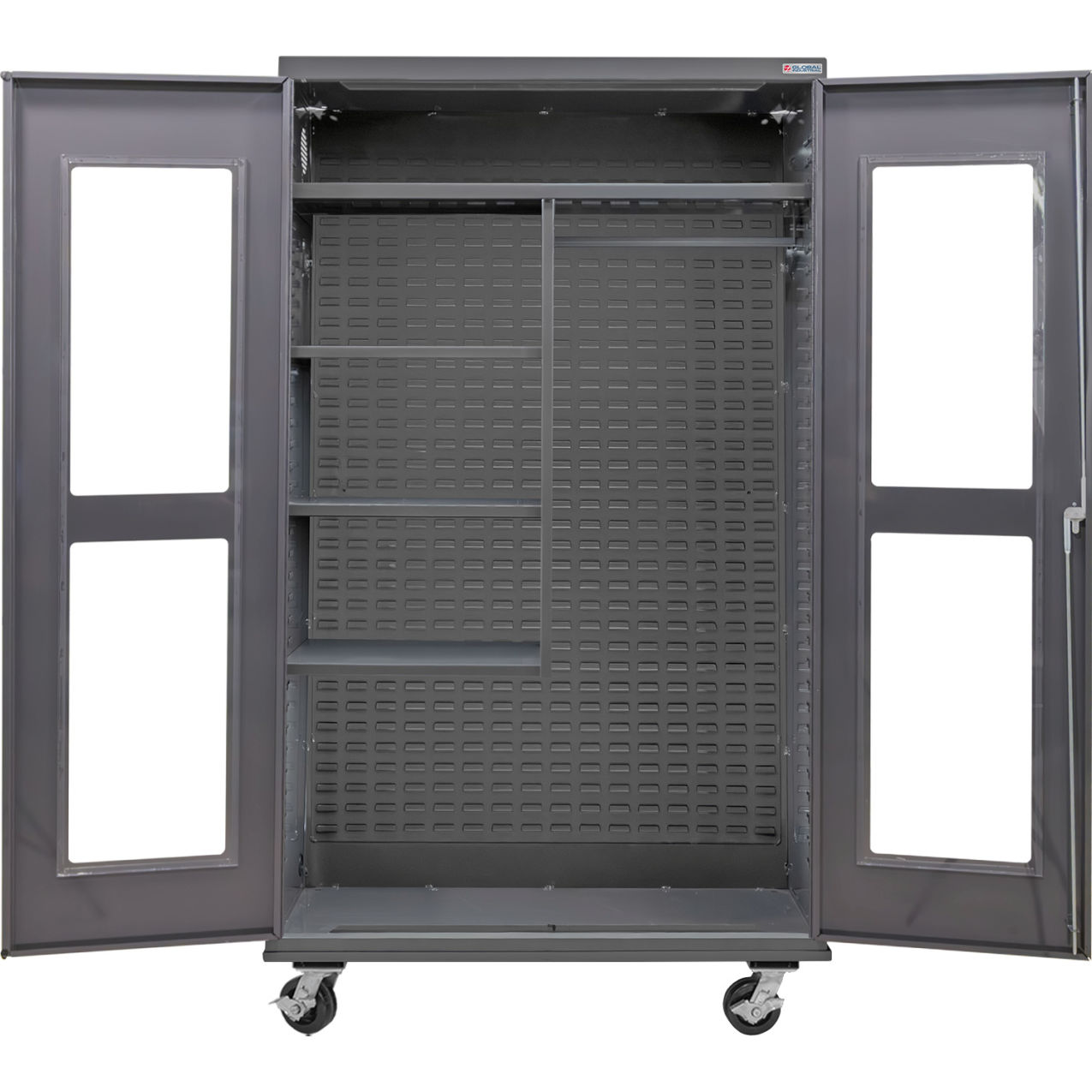 Clear-View Configurable Mobile Combination Charging Cabinet, 48x24x85, 4 Shelves