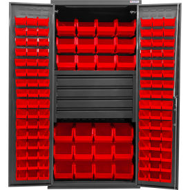 E-Locking Configurable Drawer Cabinet, 36"x24"x78", 4 Drawers, 120 Red Bins