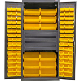 E-Locking Configurable Drawer Cabinet, 36"Wx24"Dx78"H, 4 Drawers, 108 Yellow Bins