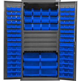 E-Locking Configurable Drawer Cabinet, 36"Wx24"Dx78"H, 4 Drawers, 114 Blue Bins