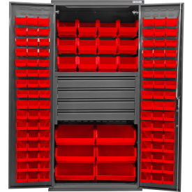 E-Locking Configurable Drawer Cabinet, 36"Wx24"Dx78"H, 4 Drawers, 114 Red Bins