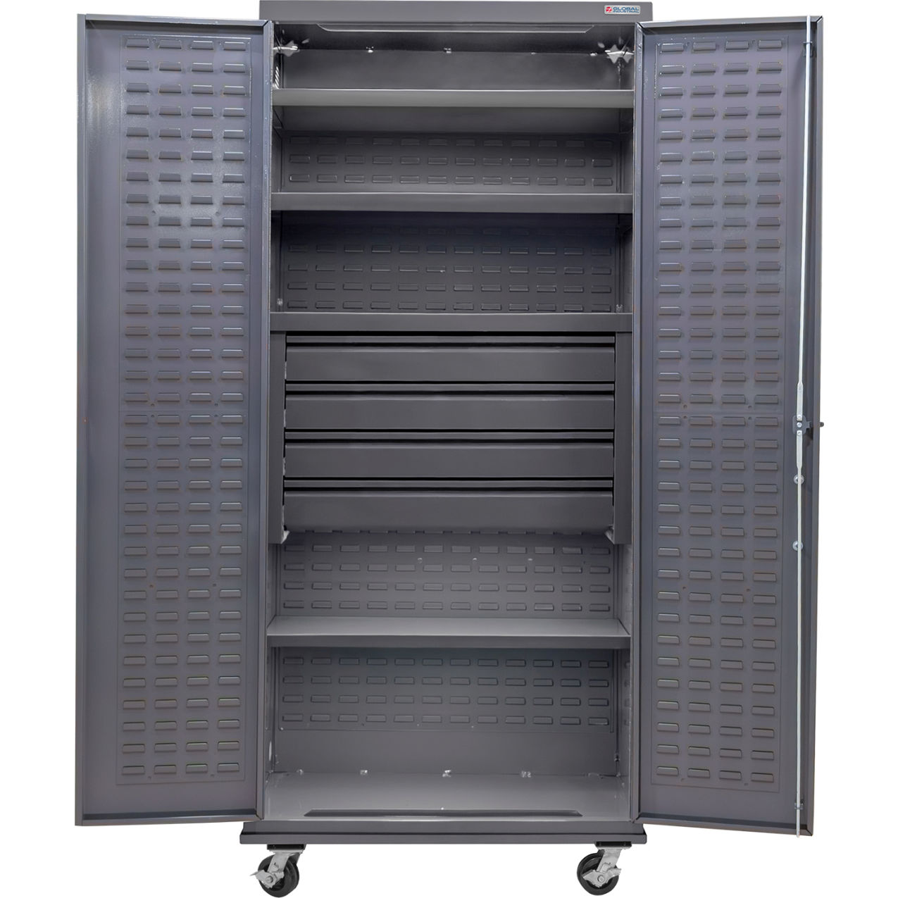 E-Locking Configurable Mobile Drawer Cabinet, 36"x24"x85", 4 Shelves, 4 Drawers