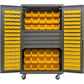 E-Locking Configurable Mobile Bin Cabinet, 48"Wx24"Dx85"H, 4 Drawers, 156 YL Bins
