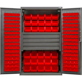 E-Locking Configurable Drawer Cabinet, 48"x24"x78", 4 Drawers, 156 Red Bins