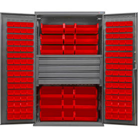 E-Locking Configurable Drawer Cabinet, 48"Wx24"Dx78"H, 4 Drawers, 144 Red Bins