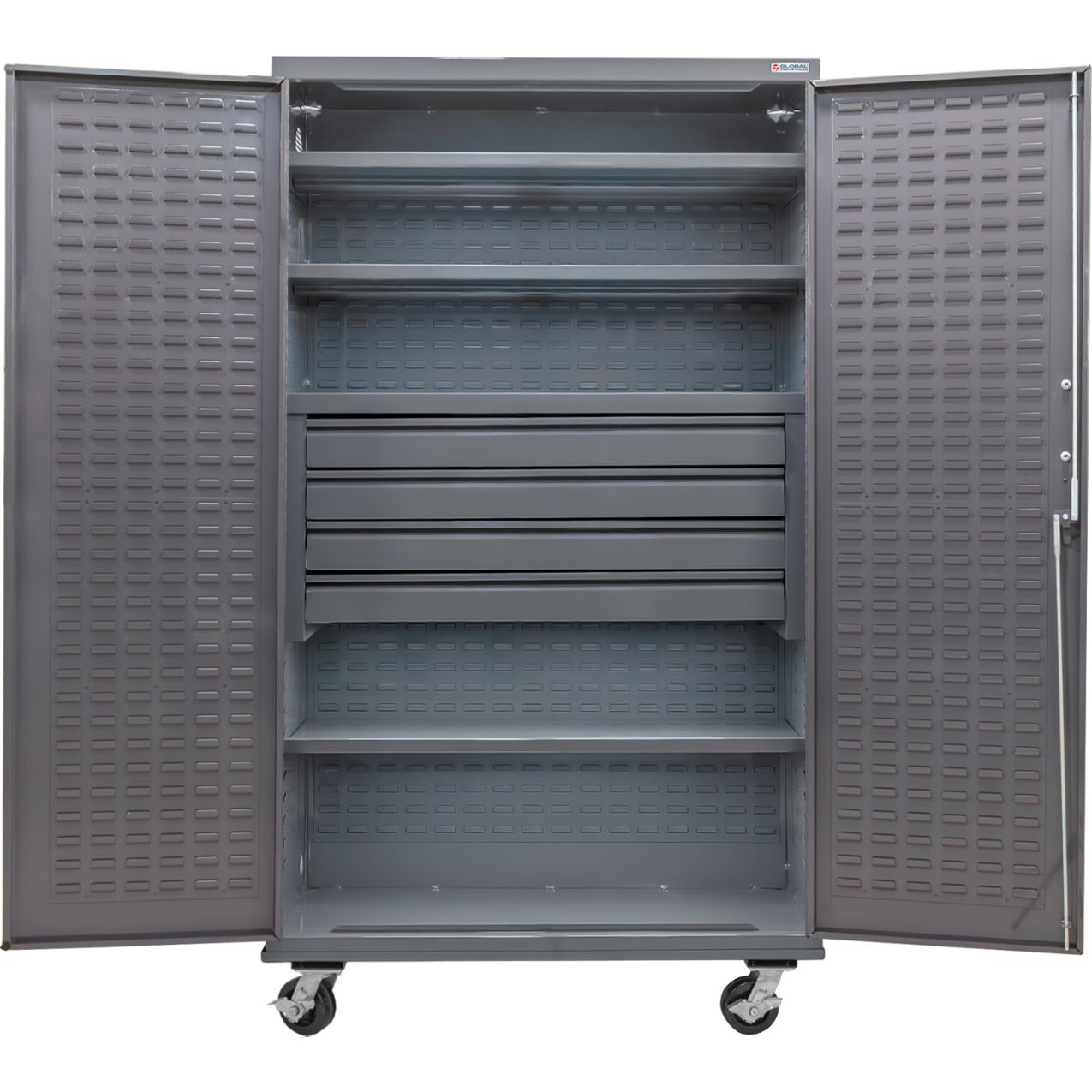 E-Locking Configurable Mobile Drawer Cabinet, 48"x24"x85", 4 Shelves, 4 Drawers