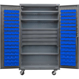 E-Locking Configurable Mobile Drawer/Bin Cabinet, 48x24x85, 4 Shelves, 120BL Bins