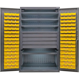 E-Locking Configurable Mobile Bin Cabinet, 48"x24"x85", 5 Shelves, 120 YLW Bins