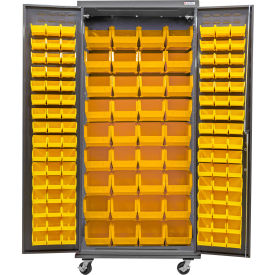E-Locking Configurable Mobile Bin Cabinet, 36"W x 24"D x 85"H, 132 Yellow Bins