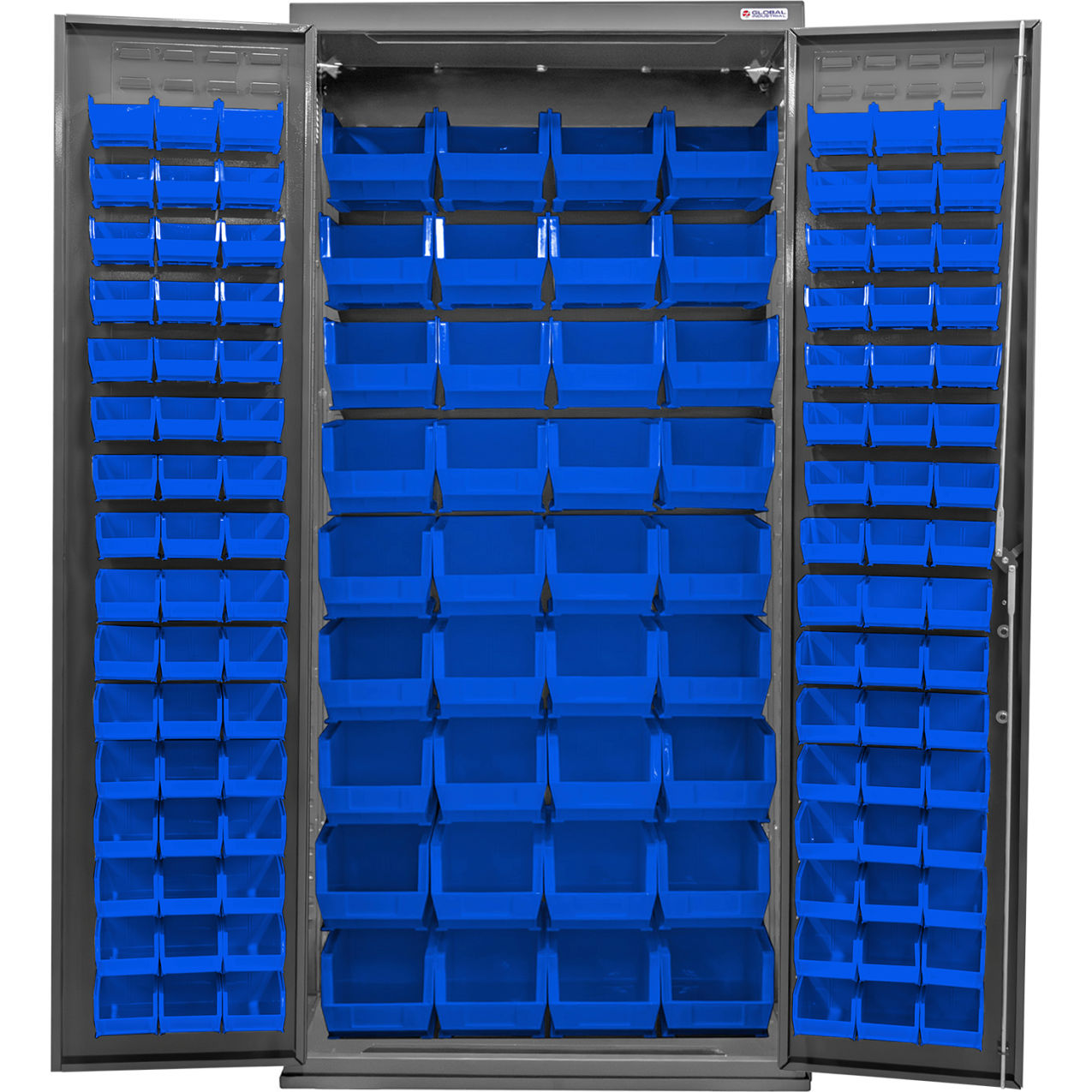 E-Locking Configurable Bin Cabinet, 36"W x 24"D x 78"H, 132 Blue Bins