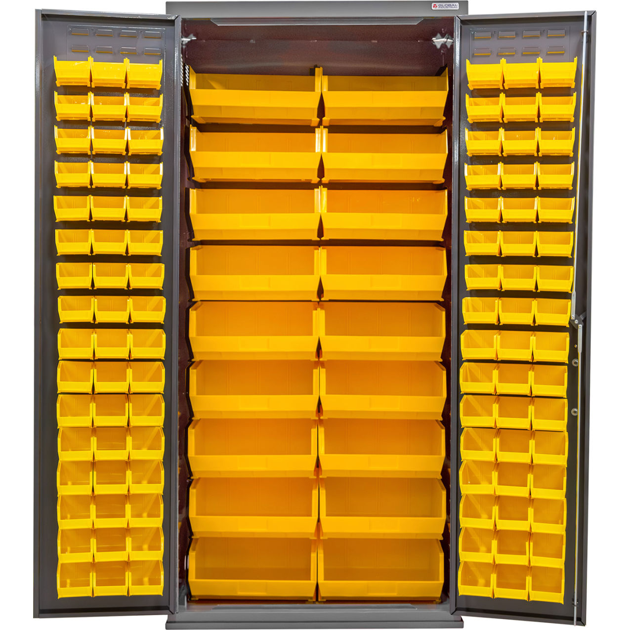 E-Locking Configurable Bin Cabinet, 36"W x 24"D x 78"H, 114 Yellow Bins