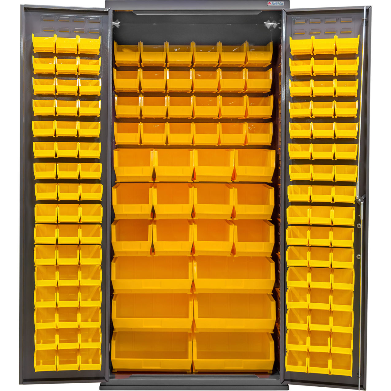 E-Locking Configurable Bin Cabinet, 36"W x 24"D x 78"H, 138 Yellow Bins