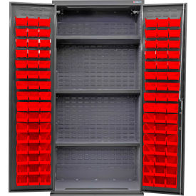 E-Locking Configurable Bin & Shelf Cabinet, 36"x24"x78", 3 Shelves, 96 Red Bins