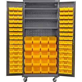 E-Locking Configurable Mobile Bin Cabinet, 36"x24"x85", 3 Shelves, 120 YLW Bins