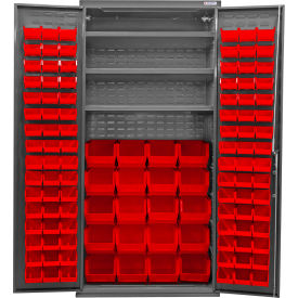 E-Locking Configurable Bin Cabinet, 36"Wx24"Dx78"H, 3 Shelves, 120 Red Bins