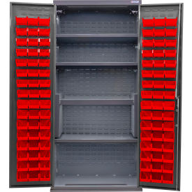 E-Locking Configurable Bin & Shelf Cabinet, 36"x24"x78", 4 Shelves, 96 Red Bins