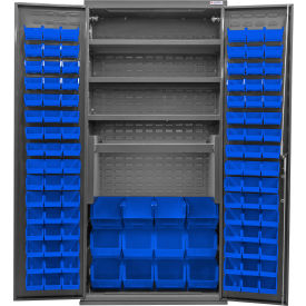 E-Locking Configurable Bin Cabinet, 36"Wx24"Dx78"H, 4 Shelves, 108 Blue Bins