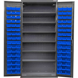 E-Locking Configurable Bin & Shelf Cabinet, 36"x24"x78", 6 Shelves, 96 Blue Bins