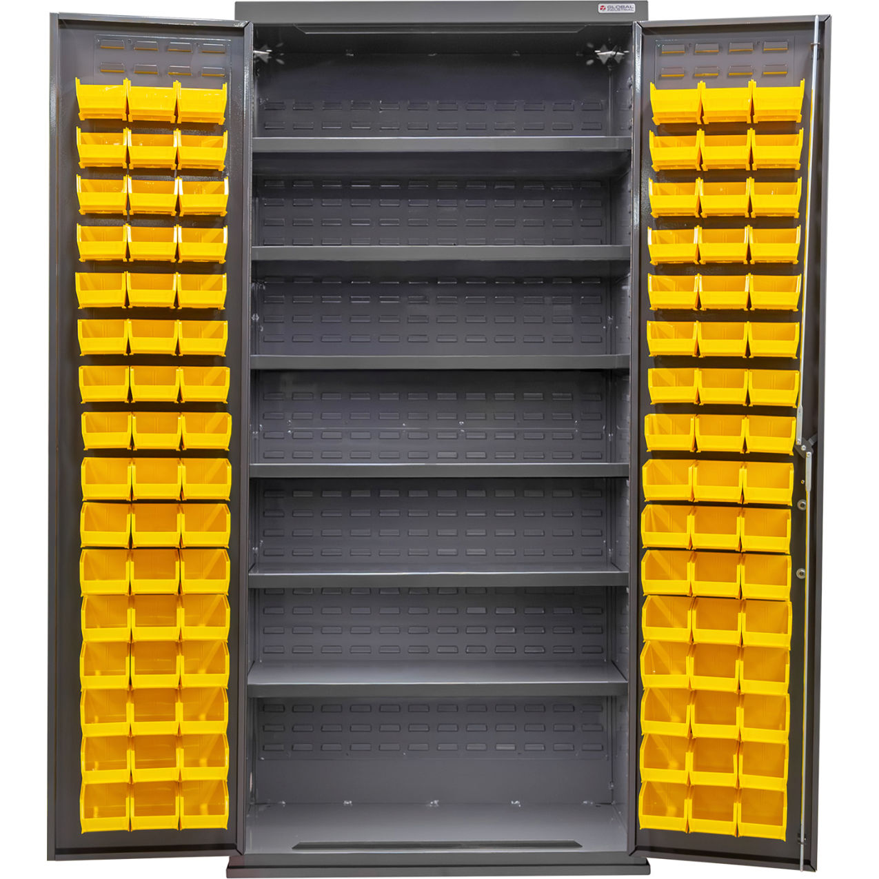 E-Locking Configurable Bin & Shelf Cabinet, 36"x24"x78", 6 Shelves, 96 YLW Bins