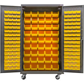 E-Locking Configurable Mobile Bin Cabinet, 48"W x 24"D x 85"H, 168 Yellow Bins