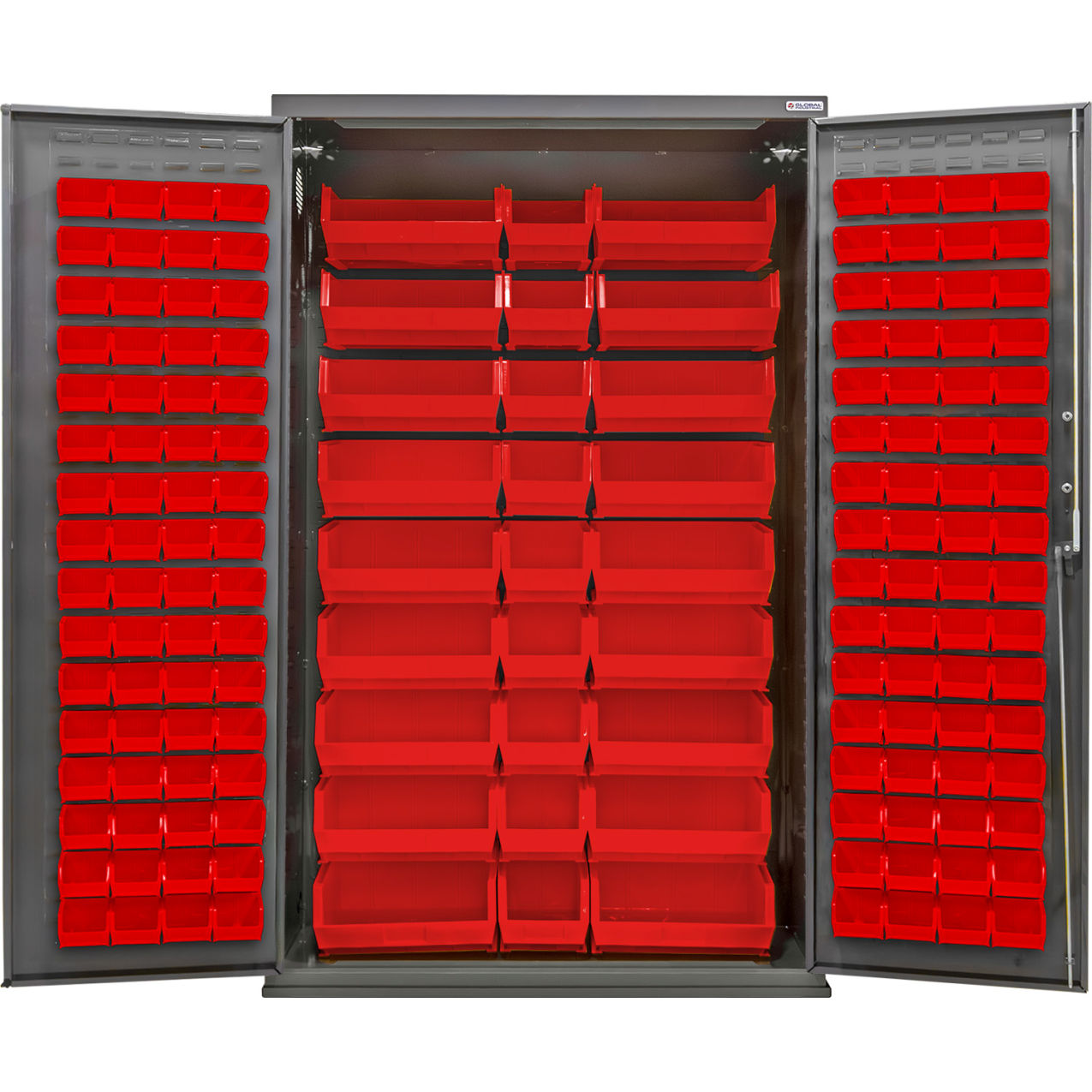 E-Locking Configurable Bin Cabinet, 48"W x 24"D x 78"H, 150 Red Bins