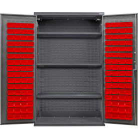 E-Locking Configurable Bin & Shelf Cabinet, 48"x24"x78", 3 Shelves, 120 Red Bins