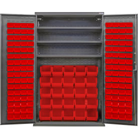 E-Locking Configurable Bin Cabinet, 48"Wx24"Dx78"H, 3 Shelves, 156 Red Bins