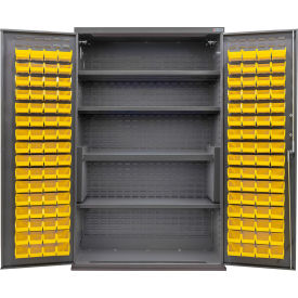 E-Locking Configurable Bin & Shelf Cabinet, 48"x24"x78", 4 Shelves, 120 YLW Bins