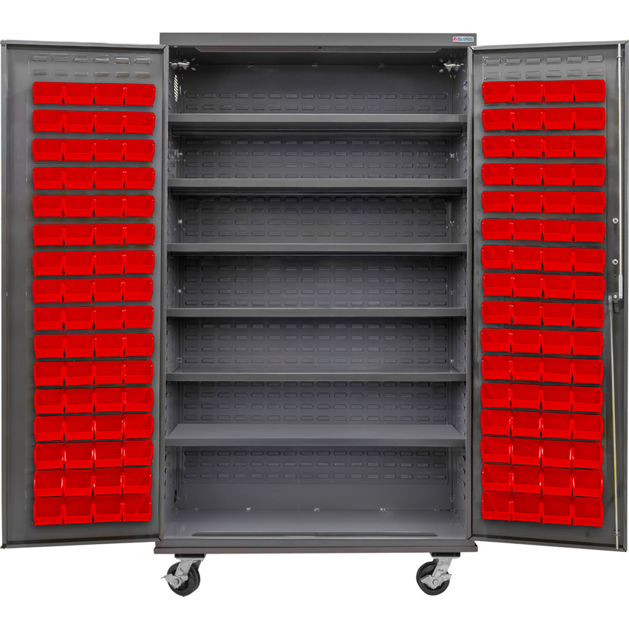 E-Locking Configurable Mobile Bin Cabinet, 48"Wx24"Dx85"H, 6 Shelves, 120 RD Bins