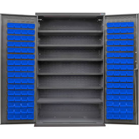 E-Locking Configurable Bin & Shelf Cabinet, 48"x24"x78", 6 Shelves, 120 Blue Bins