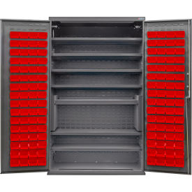 E-Locking Configurable Bin & Shelf Cabinet, 48"x24"x78", 7 Shelves, 120 Red Bins