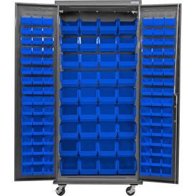 E-Locking Configurable Mobile Charging Cabinet, 36"Wx24"Dx85"H, 132 Blue Bins