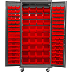 E-Locking Configurable Mobile Charging Cabinet, 36"Wx24"Dx85"H, 132 Red Bins