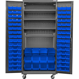E-Locking Configurable Mobile Charging Cabinet, 36x24x85, 4 Shelves, 108 BL Bins