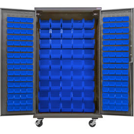 E-Locking Configurable Mobile Charging Cabinet, 48"Wx24"Dx85"H, 168 Blue Bins