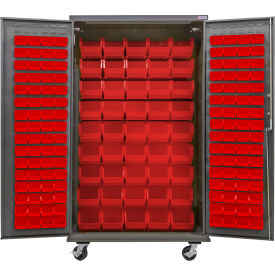 E-Locking Configurable Mobile Charging Cabinet, 48"Wx24"Dx85"H, 168 Red Bins