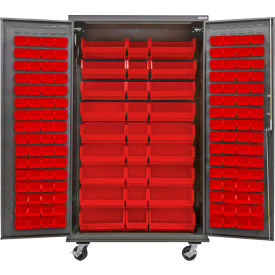 E-Locking Configurable Mobile Charging Cabinet, 48"Wx24"Dx85"H, 150 Red Bins